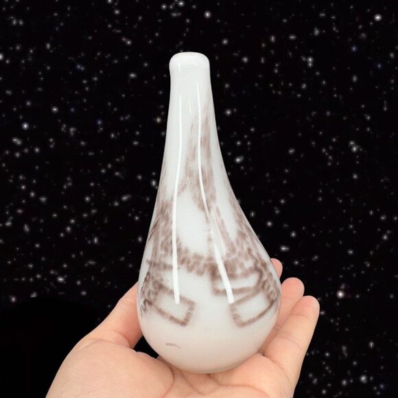 Art Glass Vase Hand Made Glass Signed By Artist White With Swirls Abstract 6”T - Picture 5 of 16